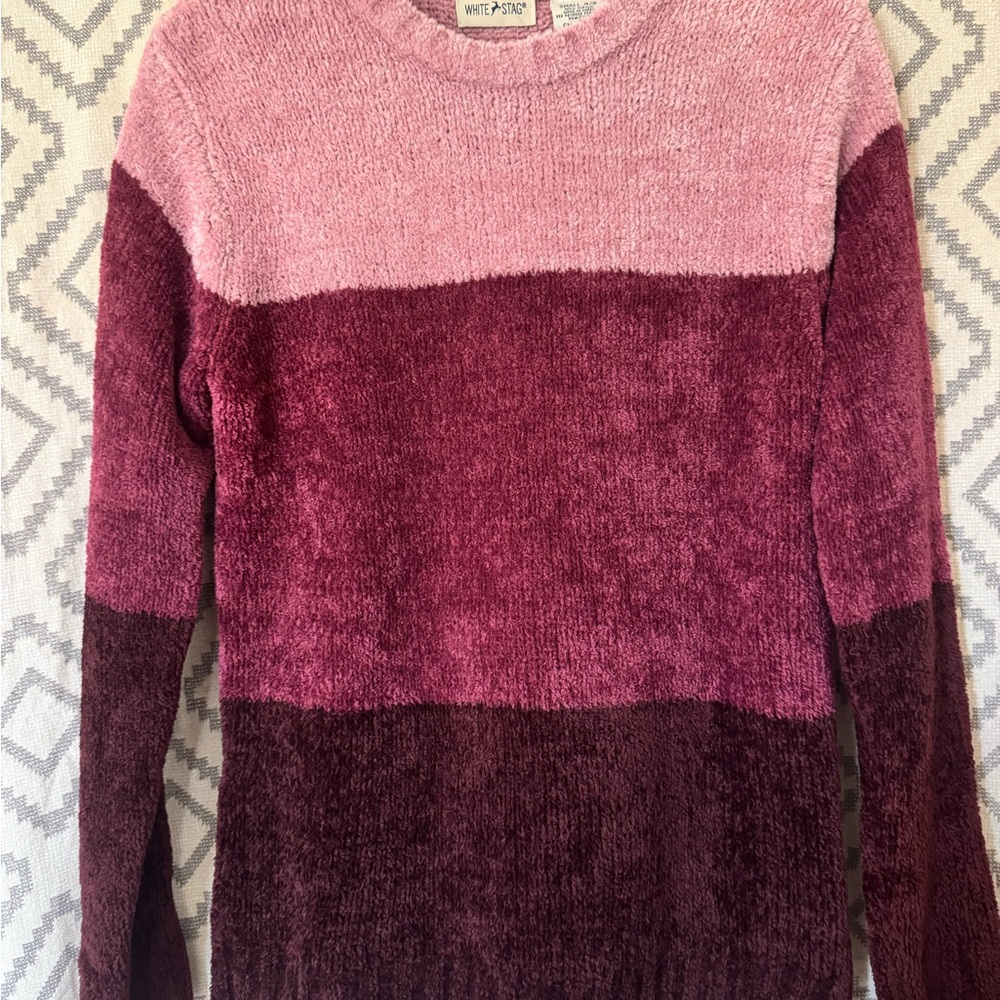 White Stag Pink and Burgundy Colorblock Sweater